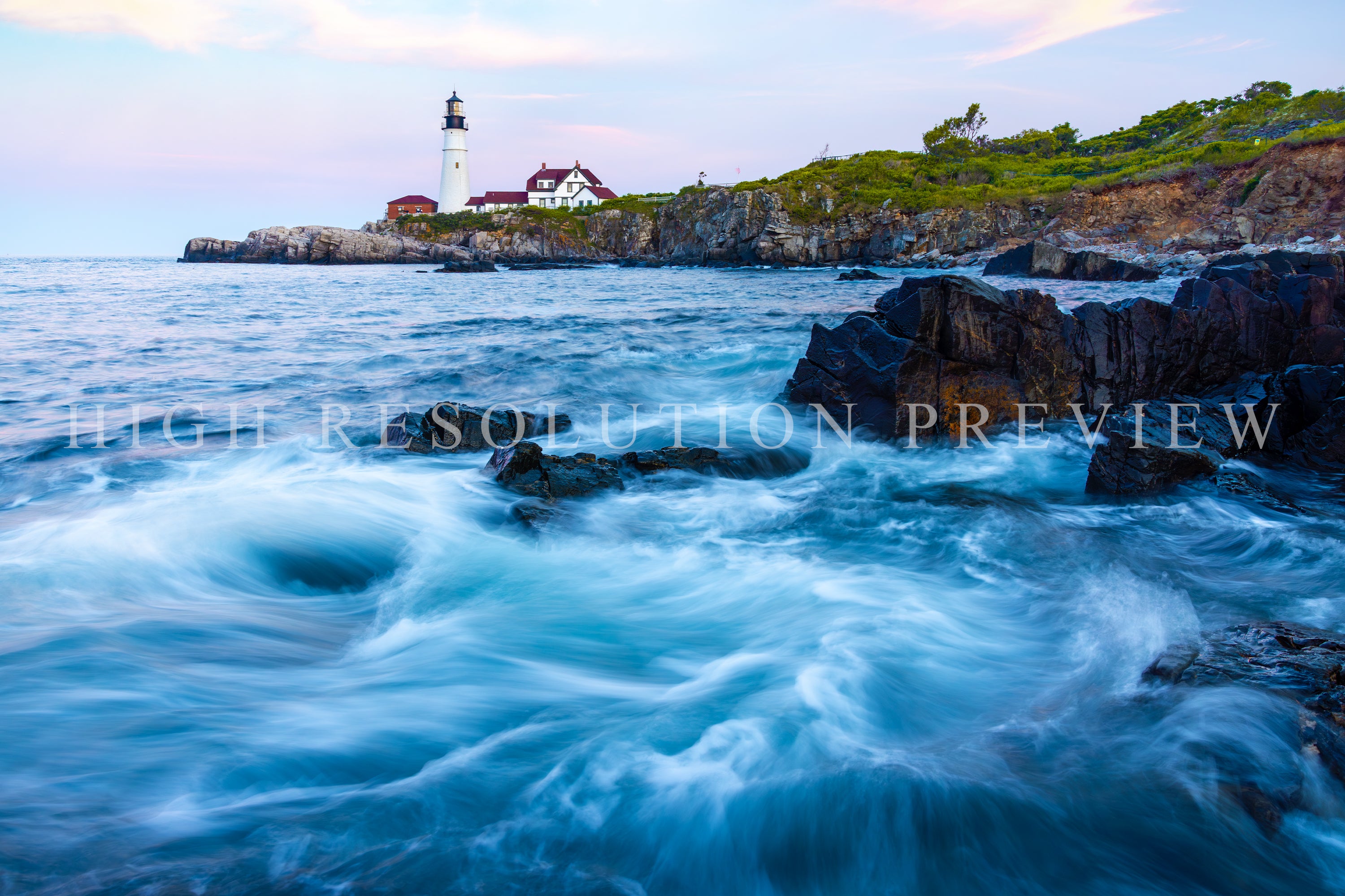 Ocean Waves Under Portland Head Light, Maine